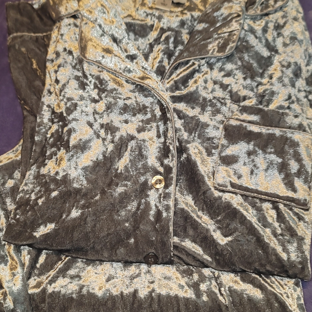 Nicole Miller Velvet Pajama Set in Silver